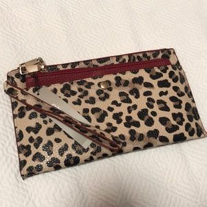 NWOT Cheetah Print Clutch with Red Trim